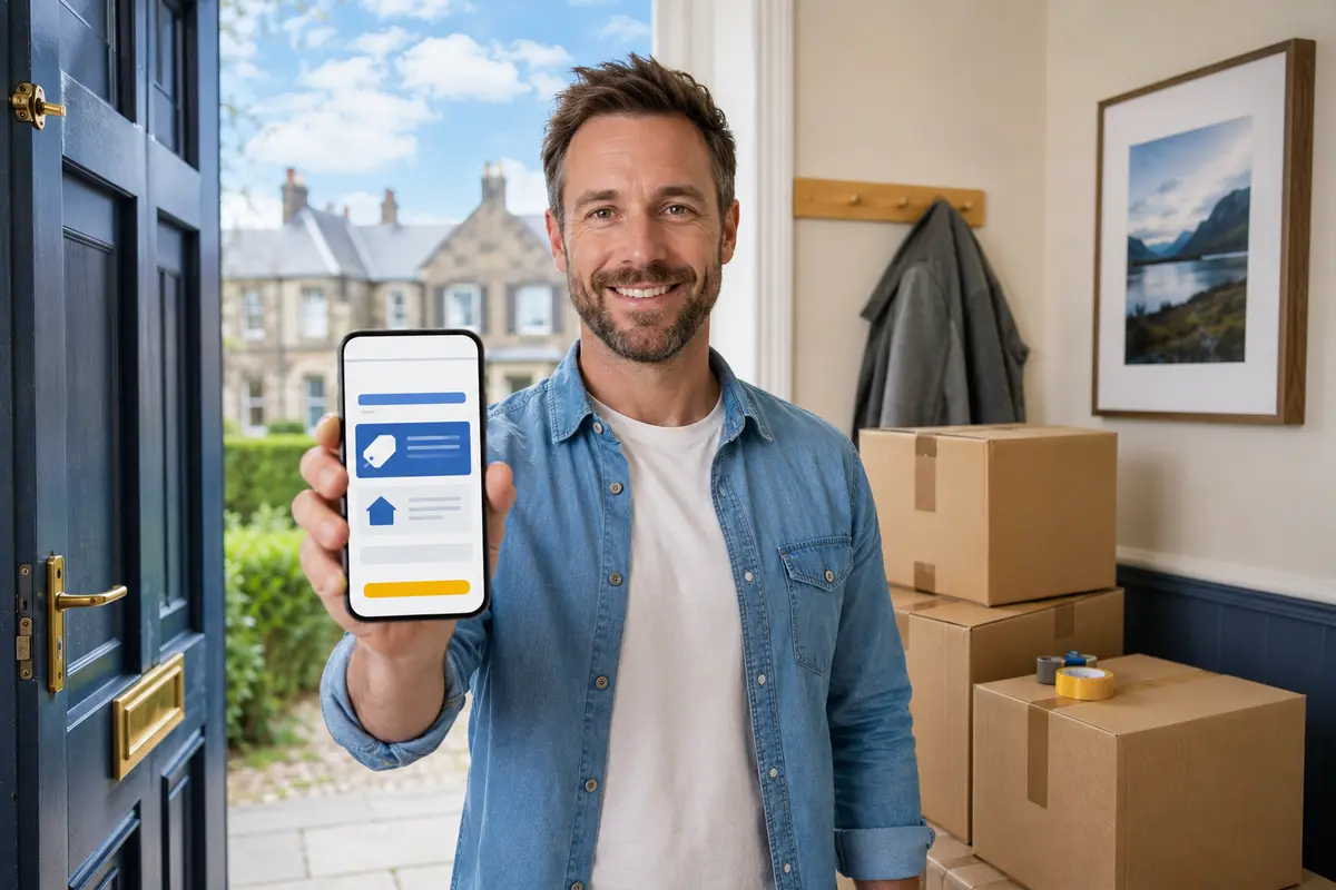 Customer receiving an online house removal price on a phone